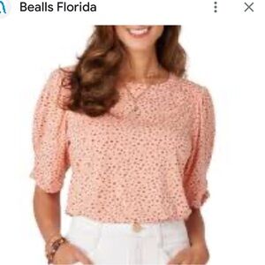 Democracy Pink Ruched 3/4 Sleeve Blouse Dot Print TOP